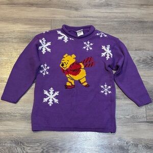 Vintage 90’s Disney Winnie The Pooh Winter Snow Skating mock neck sweater Sz 6